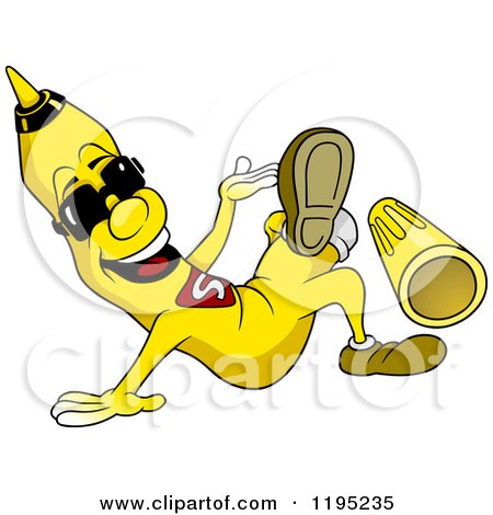 Cartoon of a Happy Yellow Marker Wearing Sunglasses and Kicking off His Cap - Royalty Free Vector Clipart by dero