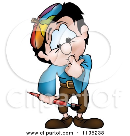 Cartoon of a Painter Thinking - Royalty Free Vector Clipart by dero
