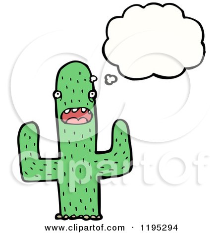 Cartoon of a Saguaro Cactus Thinking - Royalty Free Vector Illustration by lineartestpilot