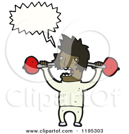Cartoon of a Black Man Lifting Weights and Speaking - Royalty Free Vector Illustration by lineartestpilot