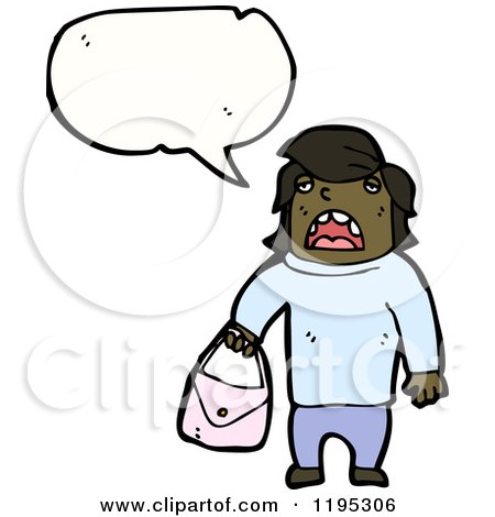 Cartoon of a Black Man Holding a Purse and Speaking - Royalty Free Vector Illustration by lineartestpilot