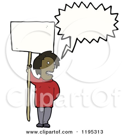 Cartoon of a Black Man with a Sign Speaking - Royalty Free Vector Illustration by lineartestpilot