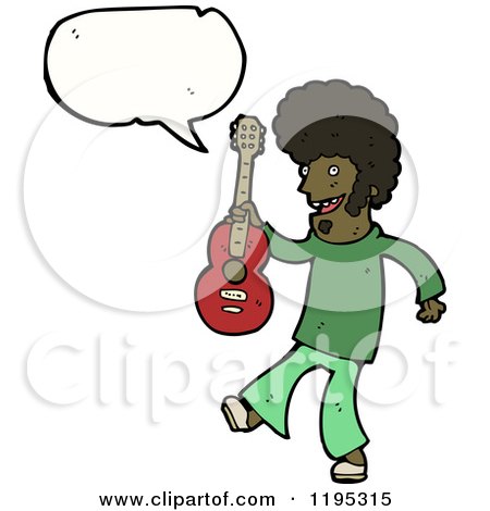 Cartoon of a Black Man with a Guitar Speaking - Royalty Free Vector Illustration by lineartestpilot
