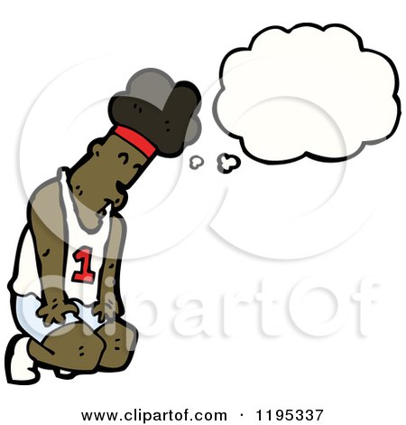 Cartoon of a Black Athlete Thinking - Royalty Free Vector Illustration by lineartestpilot