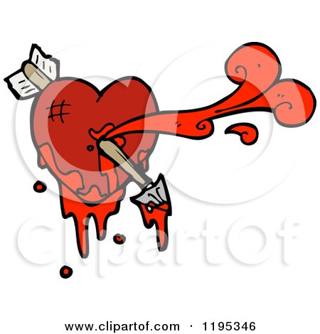 Cartoon of a Bloody Broken Heart with an Arrow - Royalty Free Vector Illustration by lineartestpilot