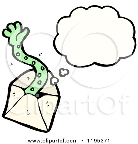 Cartoon of a Bill in an Envelope with a Monster Arm Thinking - Royalty Free Vector Illustration by lineartestpilot