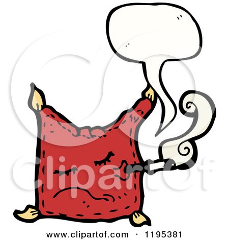 Cartoon of a Decorative Pillow Smoking and Speaking - Royalty Free Vector Illustration by lineartestpilot