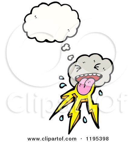 Cartoon of a Cloud with Lightning Thinking - Royalty Free Vector Illustration by lineartestpilot