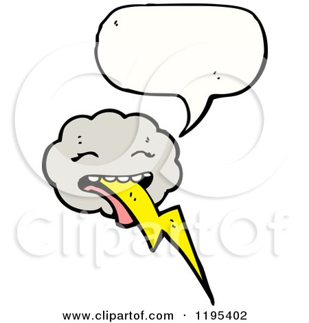 Cartoon of a Cloud with a Lightning Bolt Speaking - Royalty Free Vector Illustration by lineartestpilot