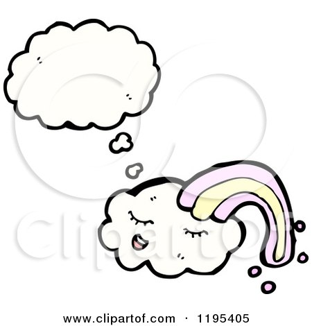 Cartoon of a Cloud with a Rainbow Thinking - Royalty Free Vector Illustration by lineartestpilot