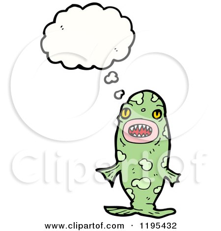 Cartoon of a Fish Monster Thinking - Royalty Free Vector Illustration by lineartestpilot