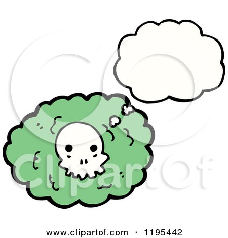 Cartoon of a Cloud with a Skull Thinking - Royalty Free Vector Illustration by lineartestpilot