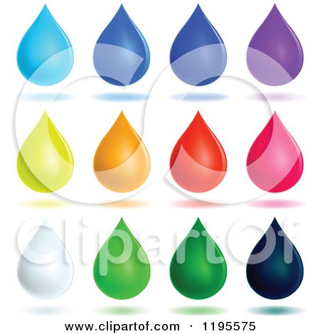Cartoon of Colorful Water Drop Icons with Shadows - Royalty Free Vector Clipart by yayayoyo