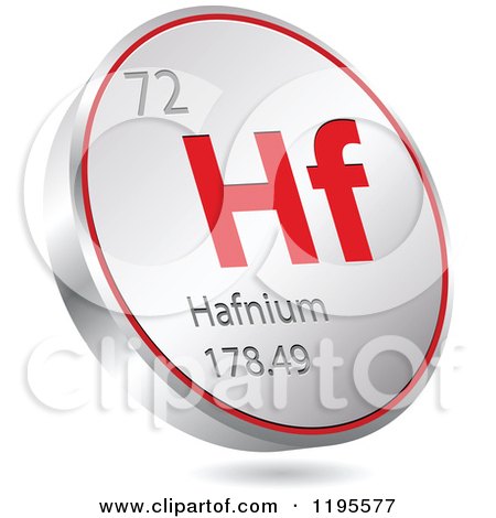 Clipart of a 3d Floating Round Red and Silver Halfnium Chemical Element Icon - Royalty Free Vector Illustration by Andrei Marincas