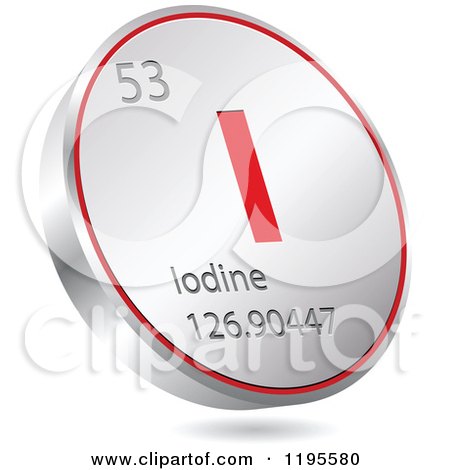 Clipart of a 3d Floating Round Red and Silver Iodine Chemical Element Icon - Royalty Free Vector Illustration by Andrei Marincas