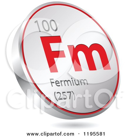 Clipart of a 3d Floating Round Red and Silver Fermium Chemical Element Icon - Royalty Free Vector Illustration by Andrei Marincas