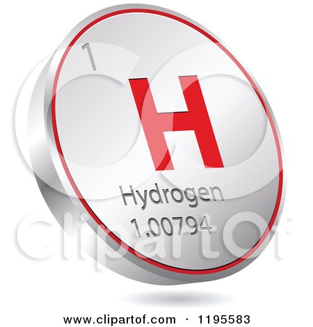 Clipart of a 3d Floating Round Red and Silver Hydrogen Chemical Element Icon - Royalty Free Vector Illustration by Andrei Marincas