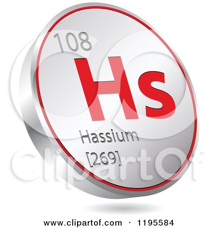 Clipart of a 3d Floating Round Red and Silver Hassium Chemical Element Icon - Royalty Free Vector Illustration by Andrei Marincas