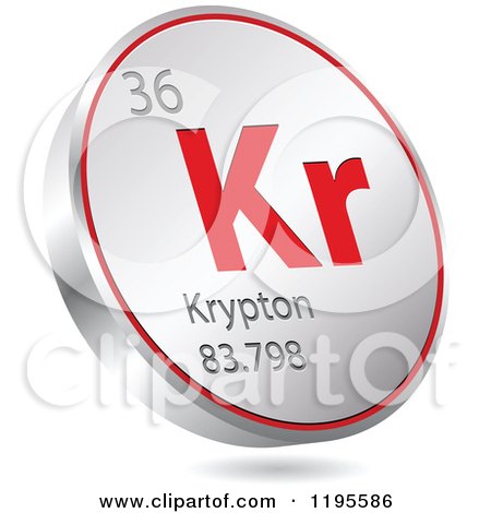 Clipart of a 3d Floating Round Red and Silver Krypton Chemical Element Icon - Royalty Free Vector Illustration by Andrei Marincas