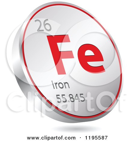 Clipart of a 3d Floating Round Red and Silver Iron Chemical Element Icon - Royalty Free Vector Illustration by Andrei Marincas