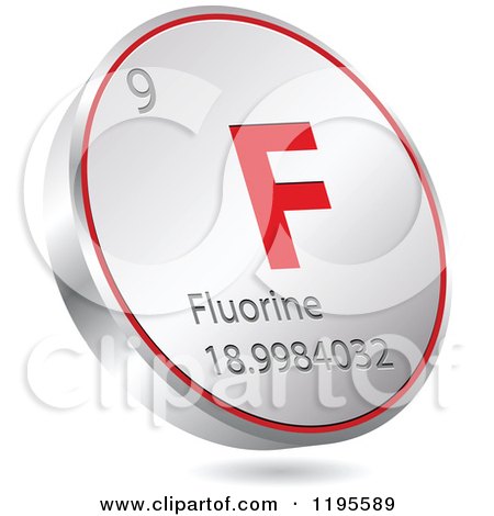 Clipart of a 3d Floating Round Red and Silver Flourine Chemical Element Icon - Royalty Free Vector Illustration by Andrei Marincas