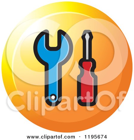 Clipart of a Round Spanner and Screwdriver Tool Icon - Royalty Free Vector Illustration by Lal Perera