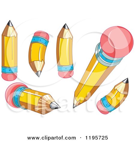 Cartoon of Yellow Pencils with Eraser Tips - Royalty Free Vector Clipart by Pushkin