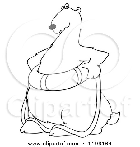 Cartoon of an Outlined Poar Bear Wearing a Life Preserver Buoy - Royalty Free Vector Clipart by djart
