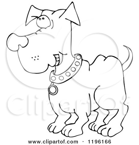 Cartoon of an Outlined Happy Dog Grinning - Royalty Free Vector Clipart by djart