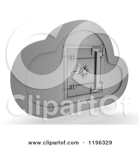Clipart of a 3d Silver Computing Cloud with a Safe - Royalty Free CGI Illustration by KJ Pargeter