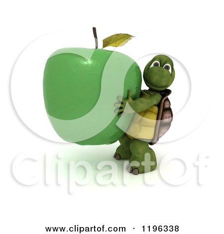 Clipart of a 3d Healthy Tortoise Carrying a Giant Green Apple - Royalty Free CGI Illustration by KJ Pargeter