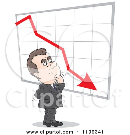 Cartoon of a Caucasian Businessman Wondering About a Decline in Business - Royalty Free Vector Clipart by Alex Bannykh