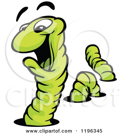 Cartoon of a Happy Green Earthworm Going in and out of Holes - Royalty Free Vector Clipart by Chromaco