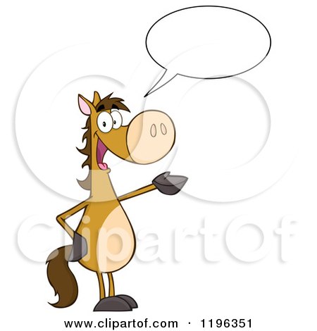 Cartoon of a Talking Brown Horse Standing up and Presenting - Royalty Free Vector Clipart by Hit Toon