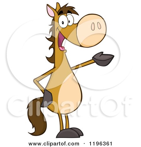 Cartoon of a Brown Horse Standing up and Presenting - Royalty Free Vector Clipart by Hit Toon