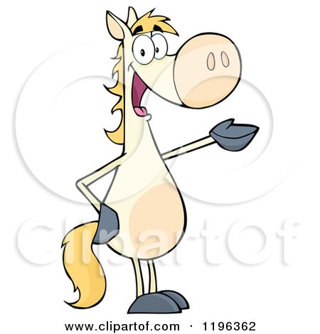 Cartoon of a White Horse Standing up and Presenting - Royalty Free Vector Clipart by Hit Toon