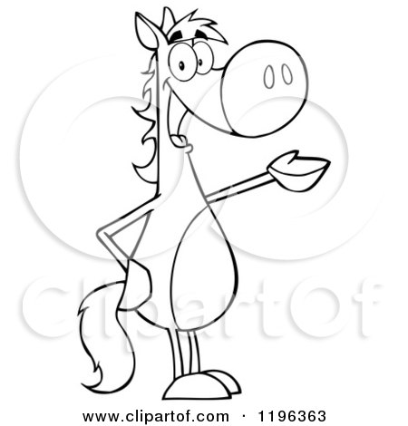 Cartoon of an Outlined Horse Standing and Presenting - Royalty Free Vector Clipart by Hit Toon