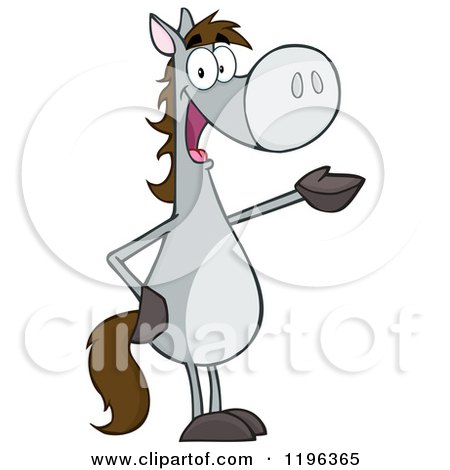 Cartoon of a Gray Horse Standing up and Presenting - Royalty Free Vector Clipart by Hit Toon
