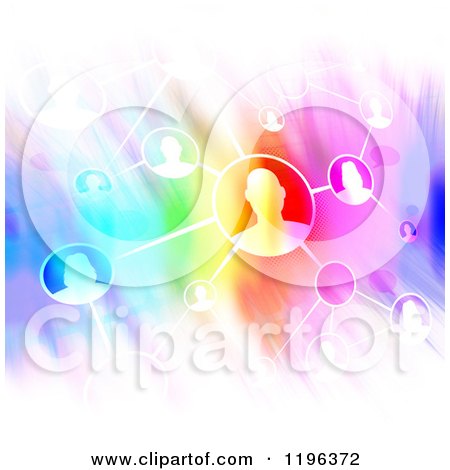Clipart Of A Flow Chart With Networked People Over Colorful Lights - Royalty Free CGI Illustration by Arena Creative