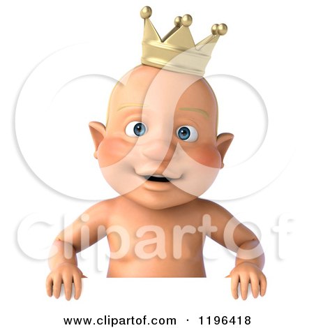 Download Cartoon of a 3d Caucasian Baby Boy Wearing a Crown over a Sign - Royalty Free Vector Clipart by ...