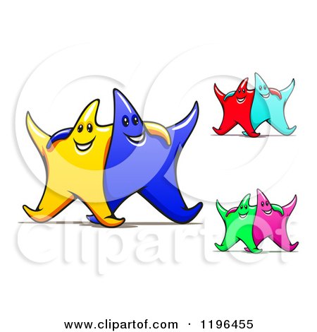 Cartoon of Happy Colorful Stars with Their Arms Around Each Other - Royalty Free Vector Clipart by Vector Tradition SM