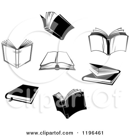 Clipart of Black and White Open and Closed Books - Royalty Free Vector Illustration by Vector Tradition SM