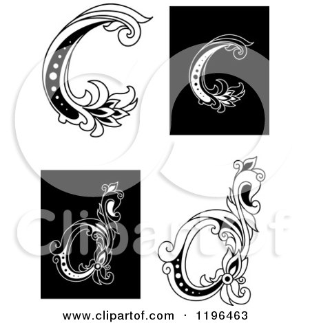 Clipart of a Vintage Floral Letter C and D - Royalty Free Vector Illustration by Vector Tradition SM