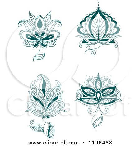 Clipart of Teal Henna Flowers 3 - Royalty Free Vector Illustration by Vector Tradition SM