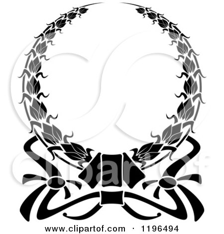 Clipart of a Black and White Coat of Arms Wreath with Ribbons 2 - Royalty Free Vector Illustration by Vector Tradition SM