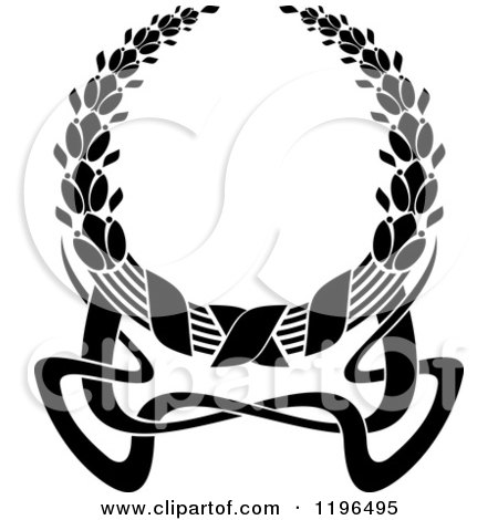 Clipart of a Black and White Coat of Arms Wreath with Ribbons - Royalty Free Vector Illustration by Vector Tradition SM