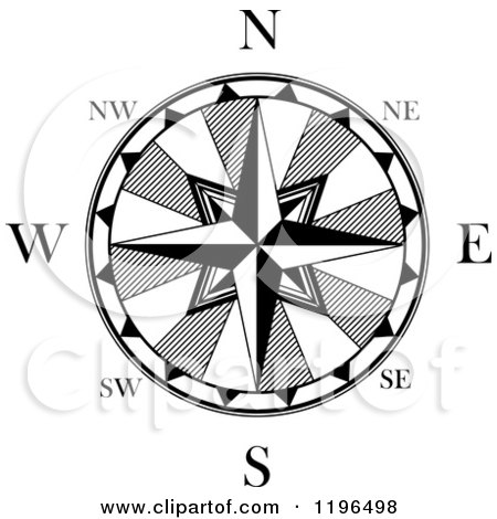 Clipart of a Black and White Compass Rose 3 - Royalty Free Vector Illustration by Vector Tradition SM
