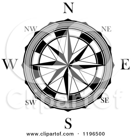 Clipart of a Black and White Compass Rose 4 - Royalty Free Vector Illustration by Vector Tradition SM