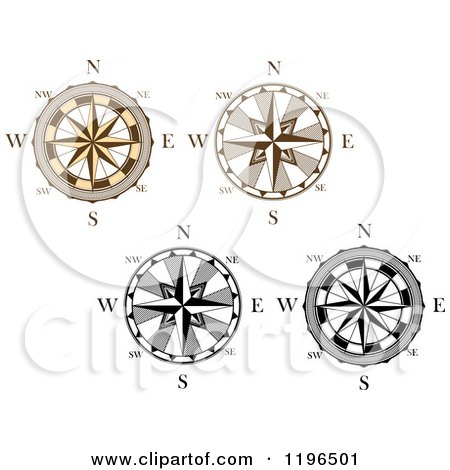 Clipart of Black and Brown Compass Roses 2 - Royalty Free Vector Illustration by Vector Tradition SM