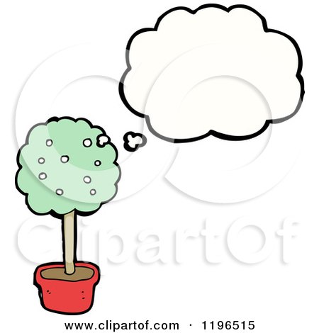Cartoon of a Potted Tree Thinking - Royalty Free Vector Illustration by lineartestpilot